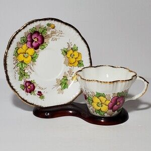 Salisbury Pansy Teacup and Saucer Pink Yellow Flowers